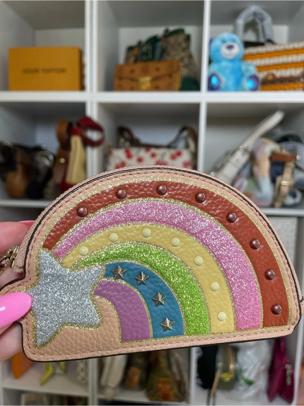 Coach Shooting Star Rainbow Coin Case with Glitter Accents & Studded Details 🌈💫
